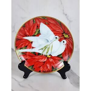 Christmas Doves 8" White Birds Year 1991 Christmas Seal Plate Wall Decor Vtg